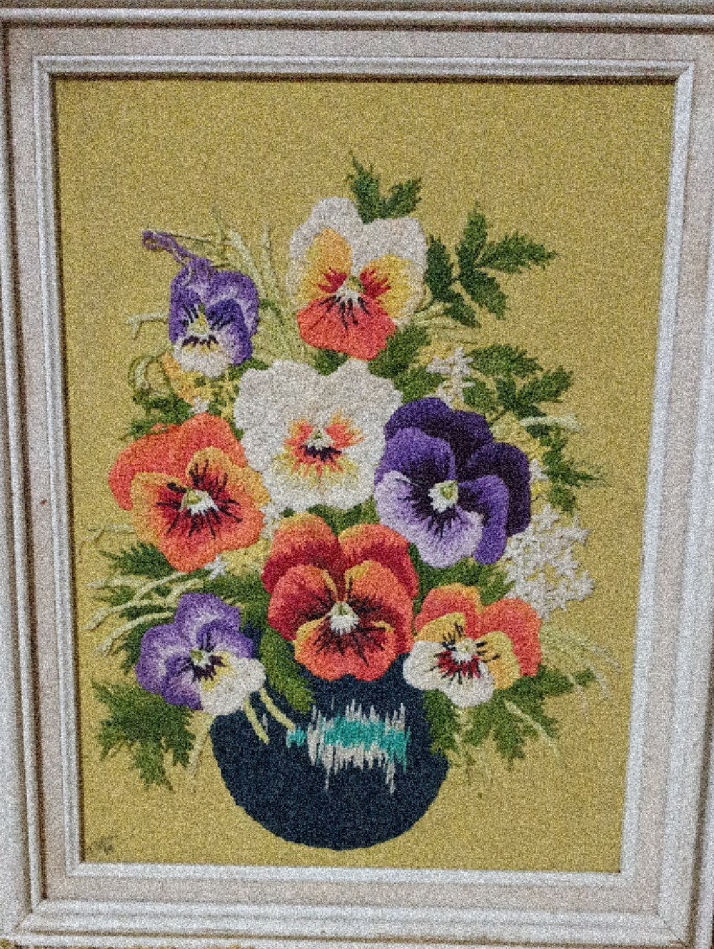 Handcrafted Pansy Bouquet BUNKA Needlepoint Wall Art - Multicolor